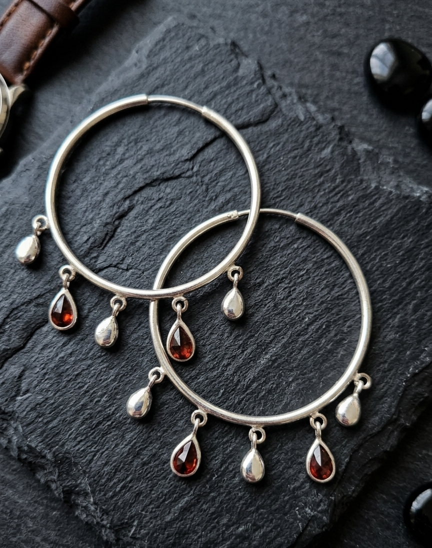 Garnet Hoop Charms