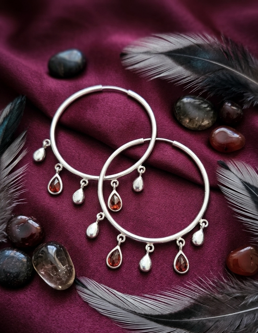 Garnet Hoop Charms