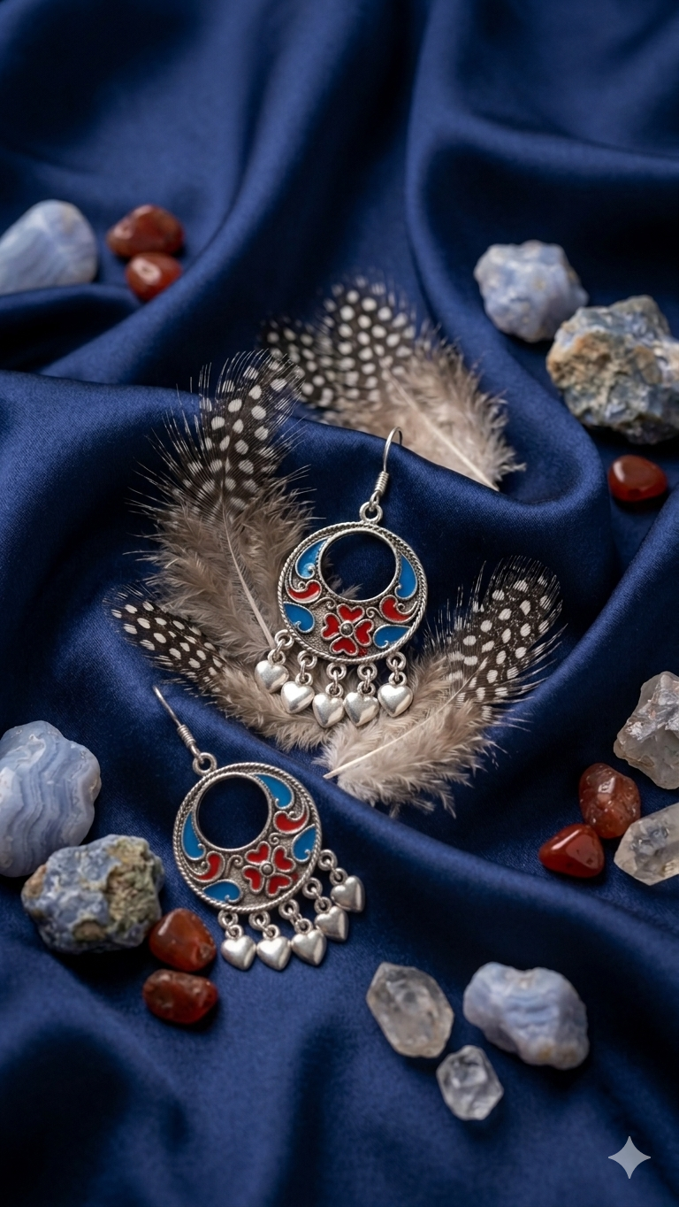 Meenakari Crescent Drops
