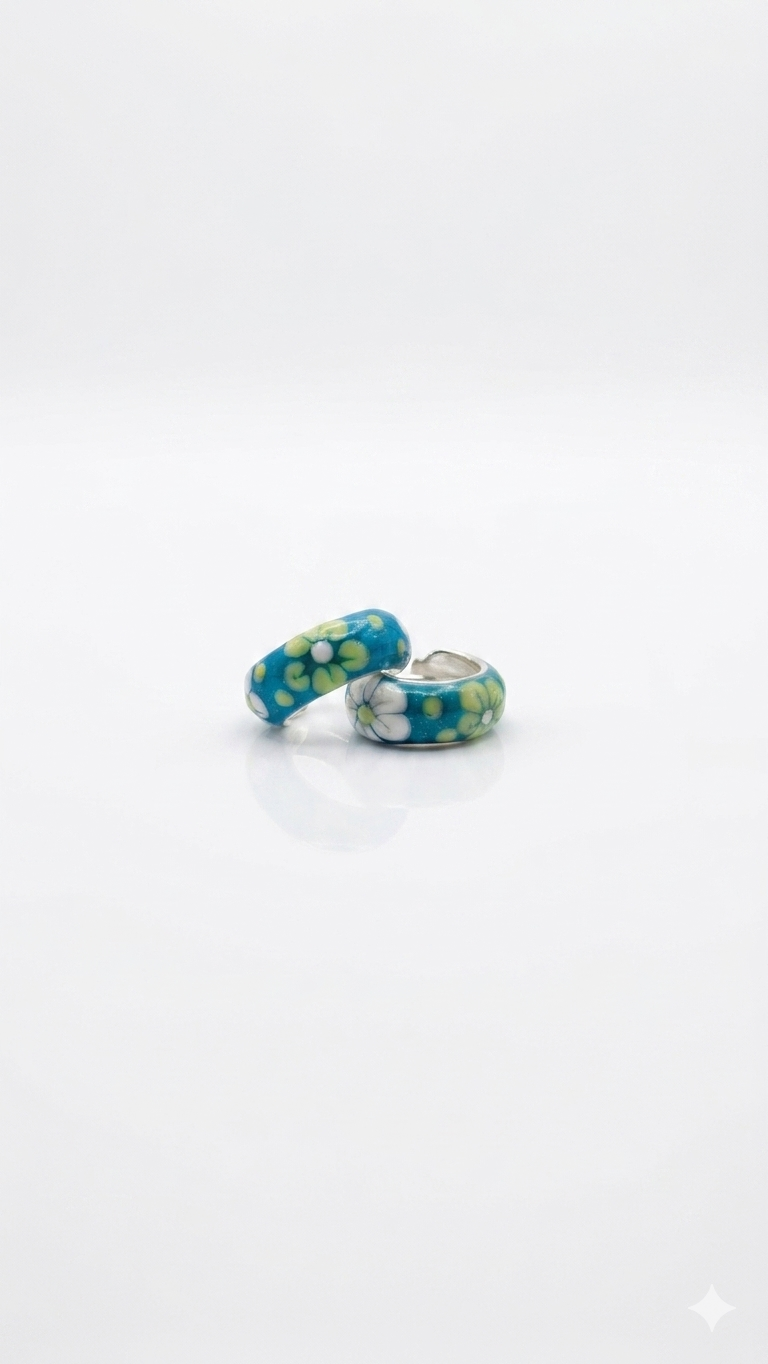 Midnight Flora Enamel Hoops