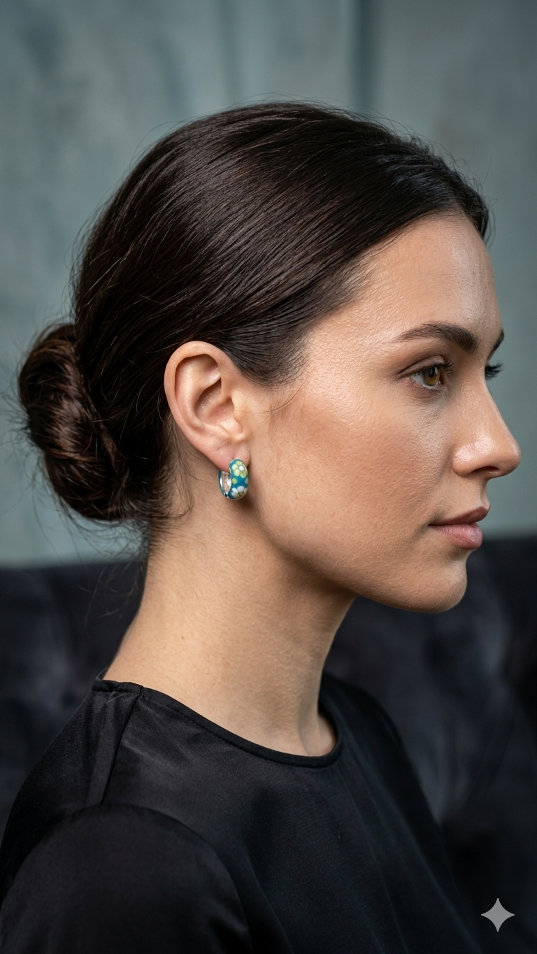 Midnight Flora Enamel Hoops