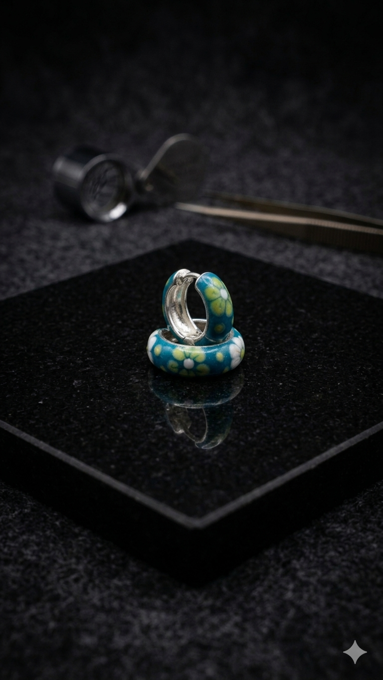 Midnight Flora Enamel Hoops
