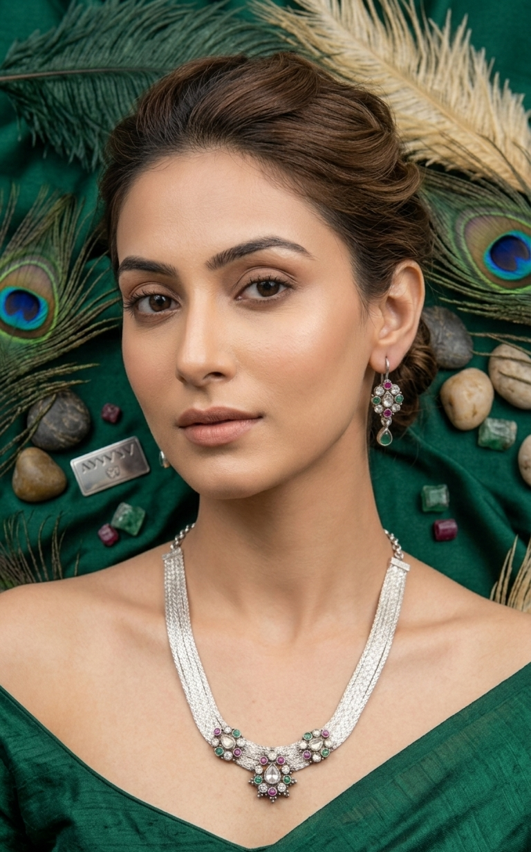 Multi- Strand silver Floral Set