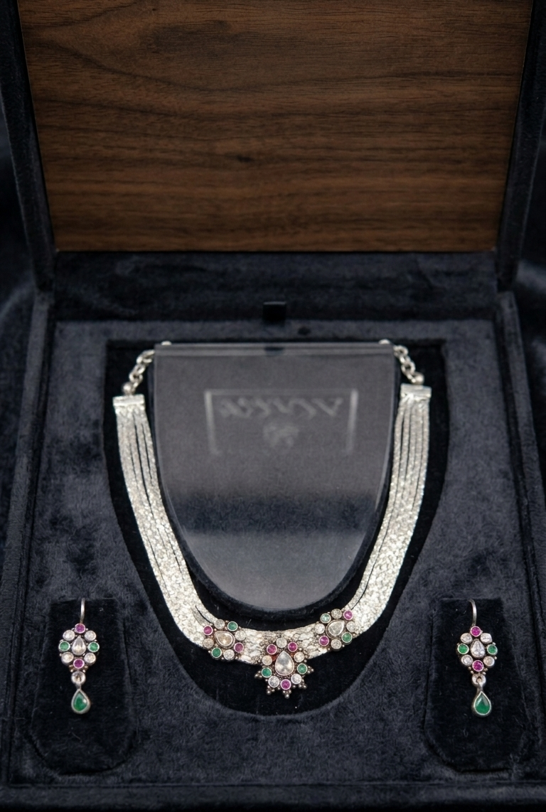 Multi- Strand silver Floral Set