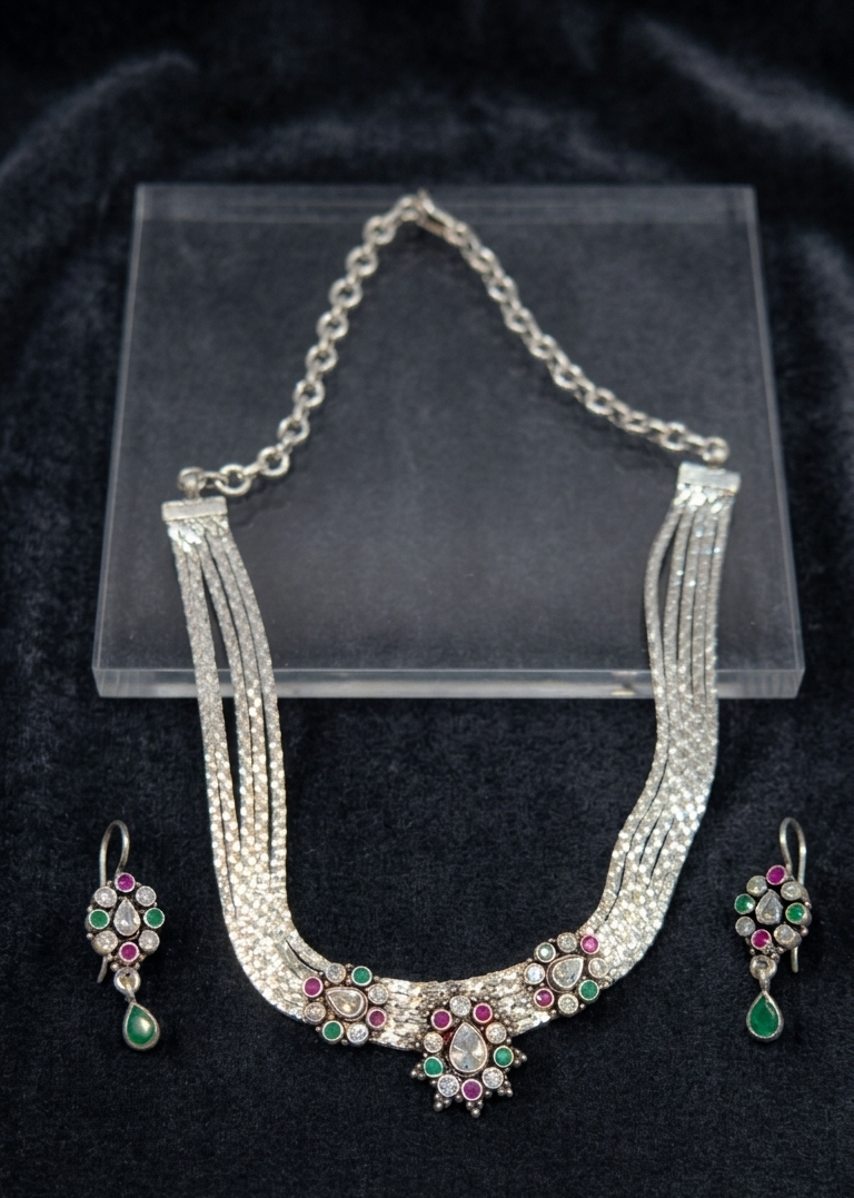 Multi- Strand silver Floral Set