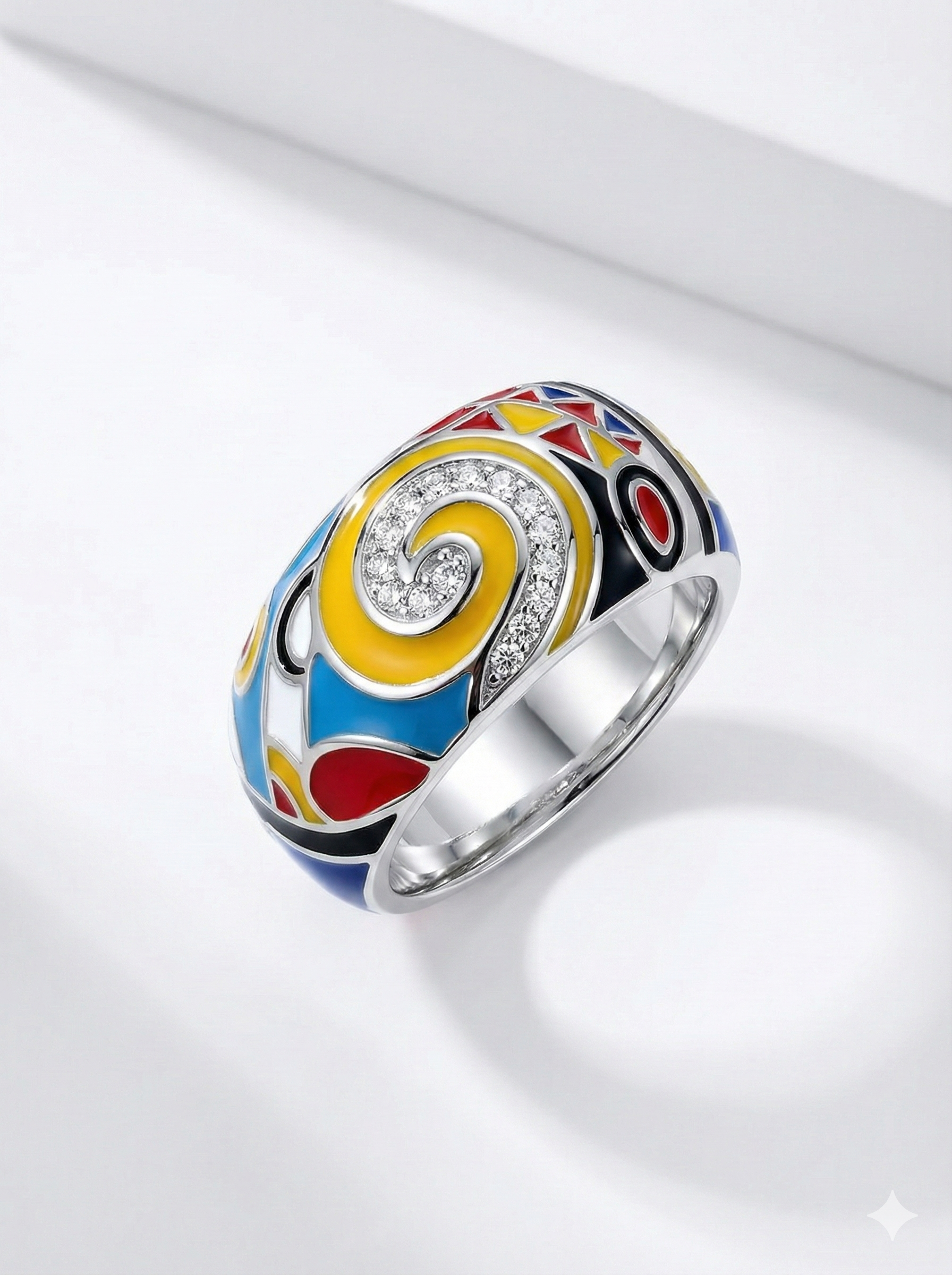 Multicolored Geometric Enamel Ring_1