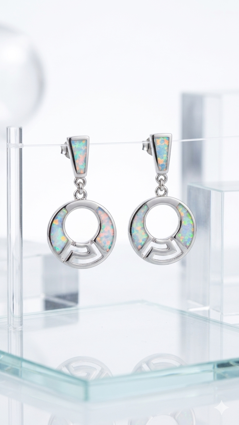 Geometric Opal Inlay Drop Earrings