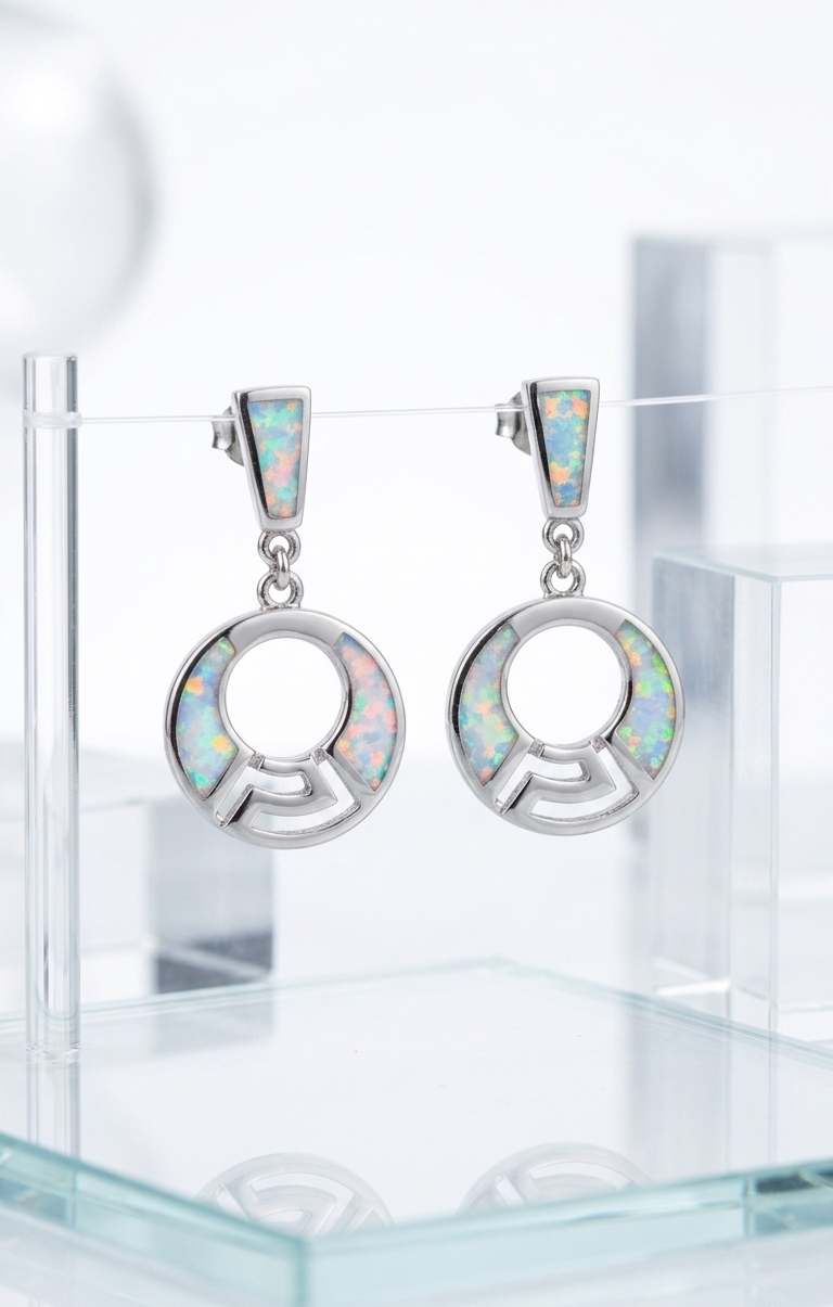 Geometric Opal Inlay Drop Earrings