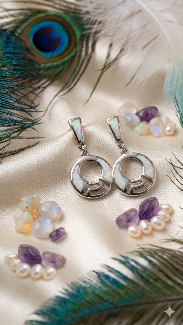 Geometric Opal Inlay Drop Earrings