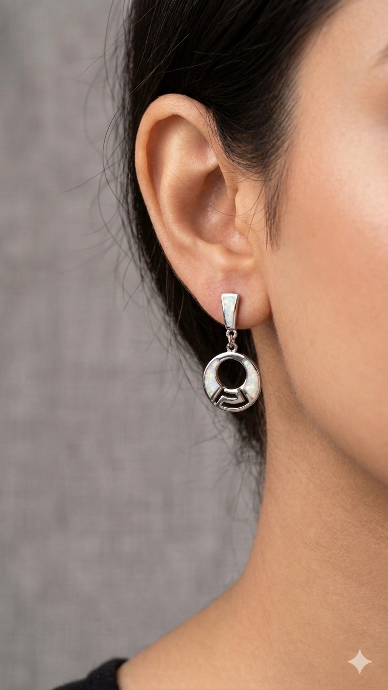 Geometric Opal Inlay Drop Earrings