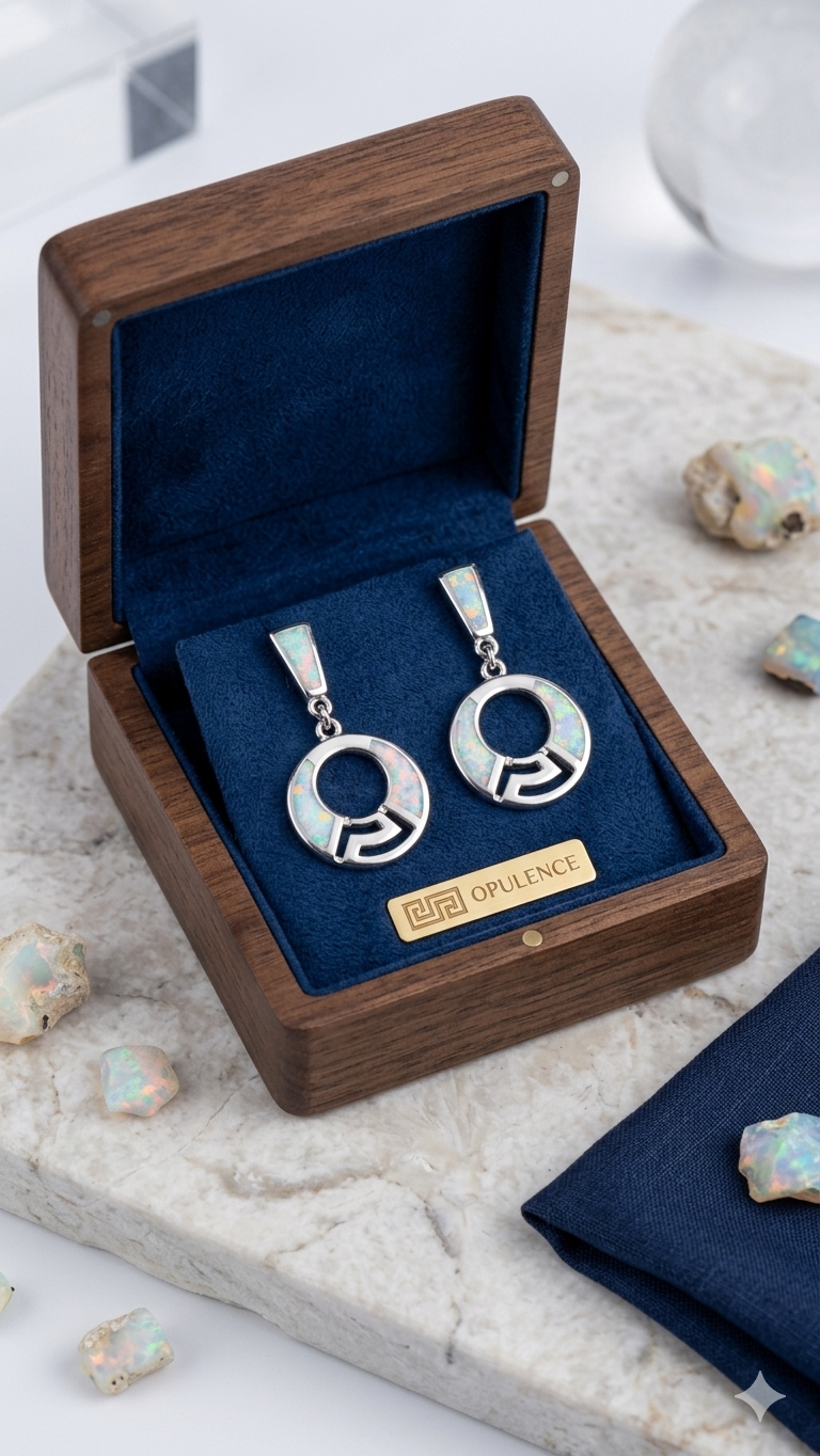 Geometric Opal Inlay Drop Earrings