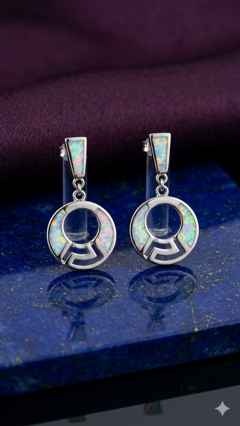 Geometric Opal Inlay Drop Earrings