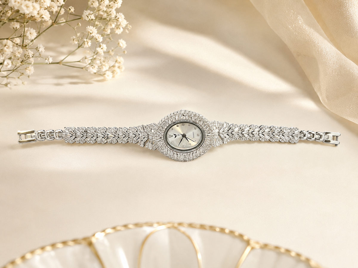 Oval Dial Silver Watch by Myrah Jewels