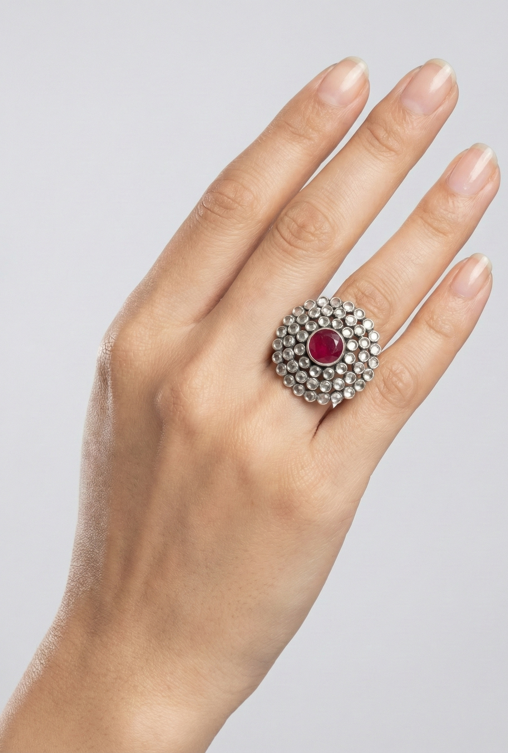 Oxidized Silver Multi Halo Ring_3