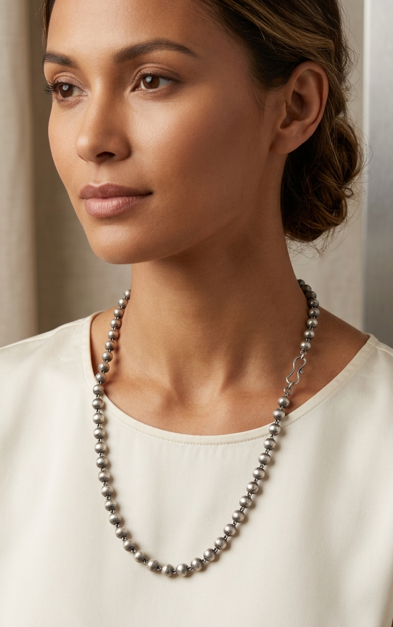 Oxidized Silver Ball Bead Mala