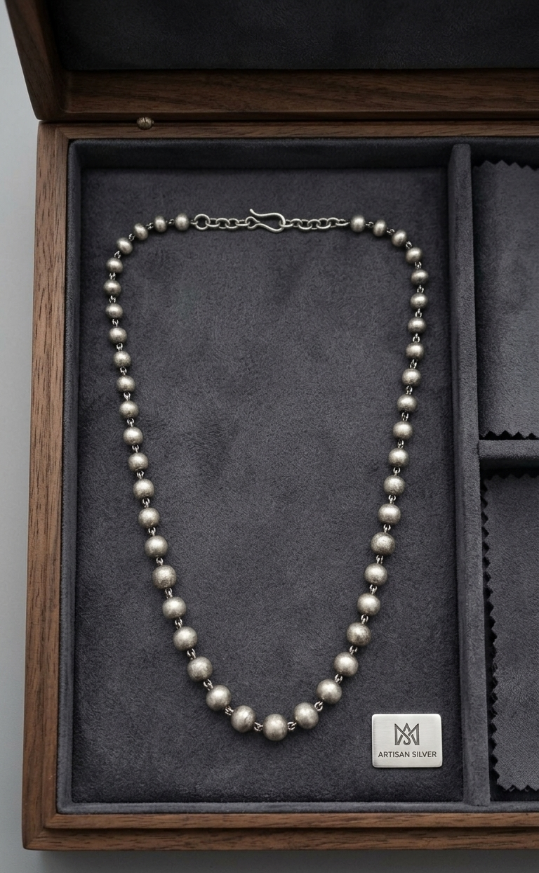 Oxidized Silver Ball Bead Mala