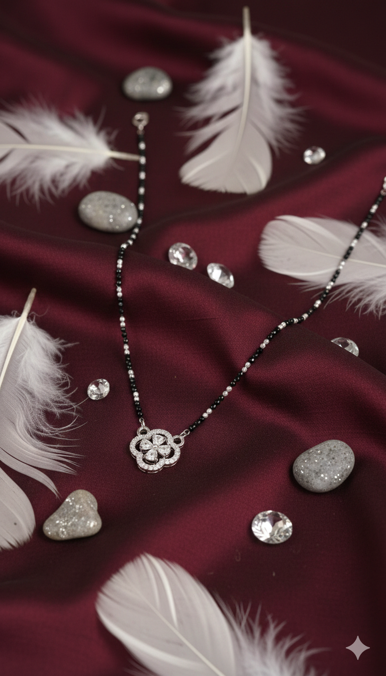 Pave-Set Four- Leaf Clover Mangalsutra_4