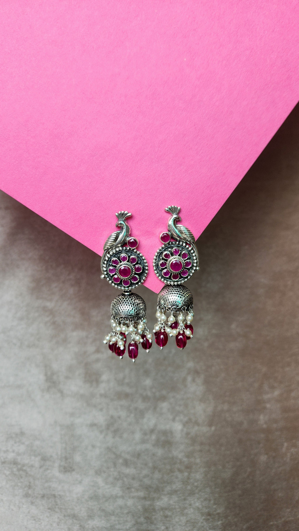 Peacock Ruby Jhumkas