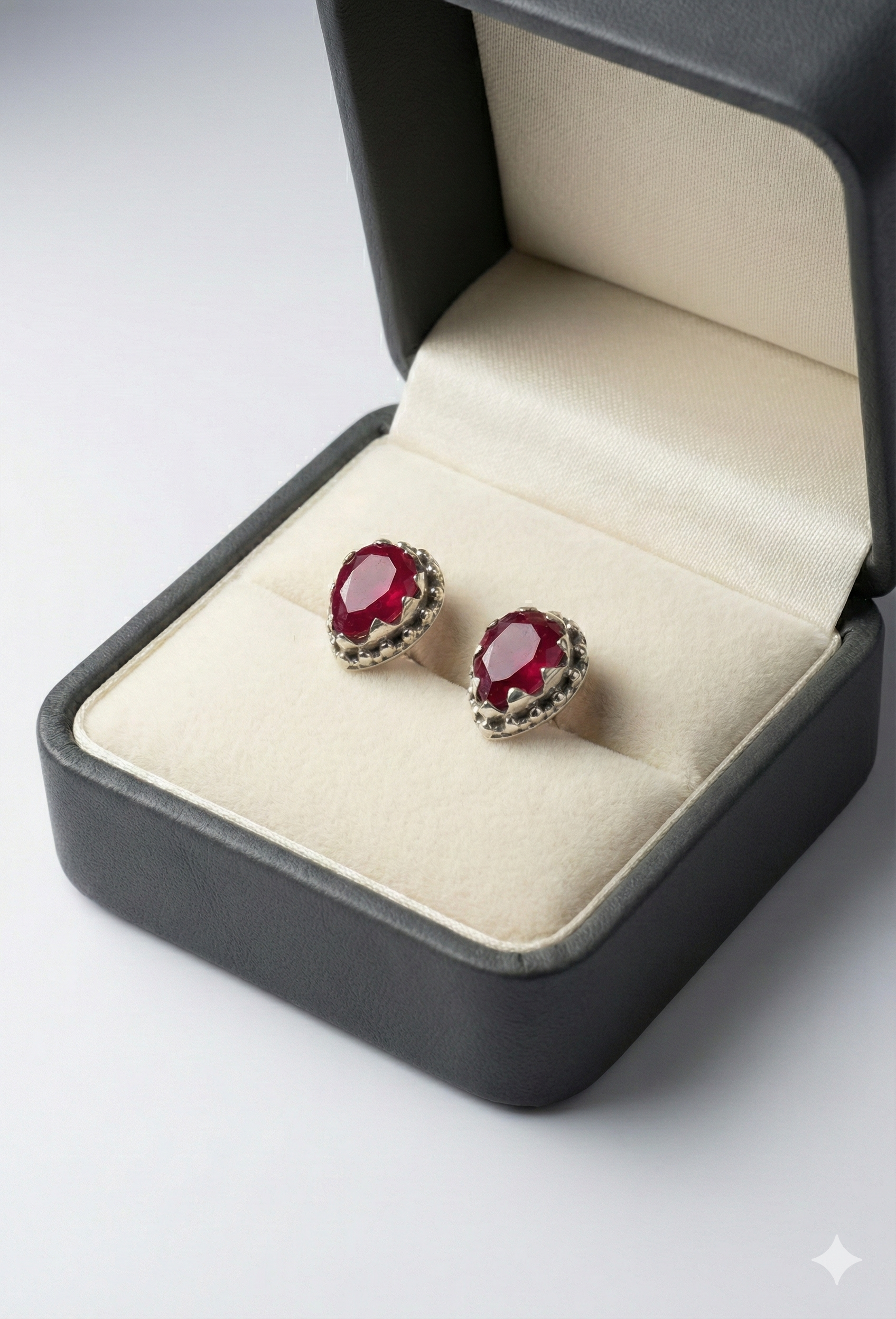 Pear Cut Ruby Silver Studs_1