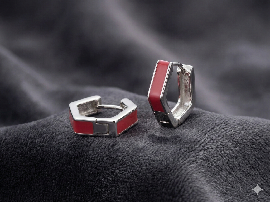 Red Hexagonal Enamel Hoops_1