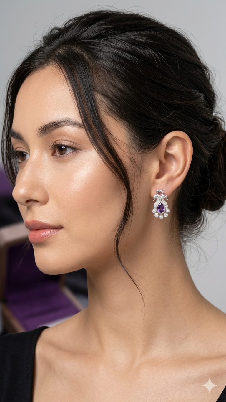 Regal Amethyst pear Studs