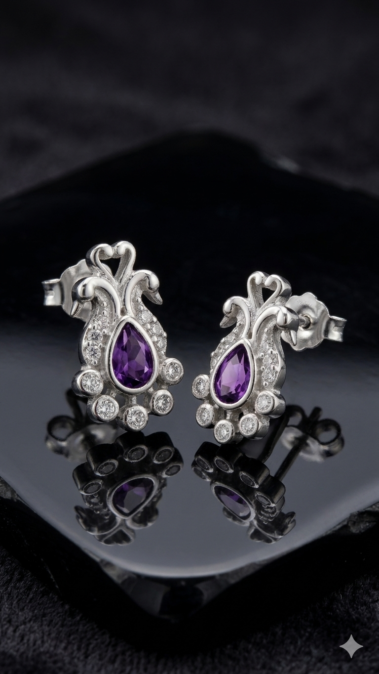 Regal Amethyst pear Studs