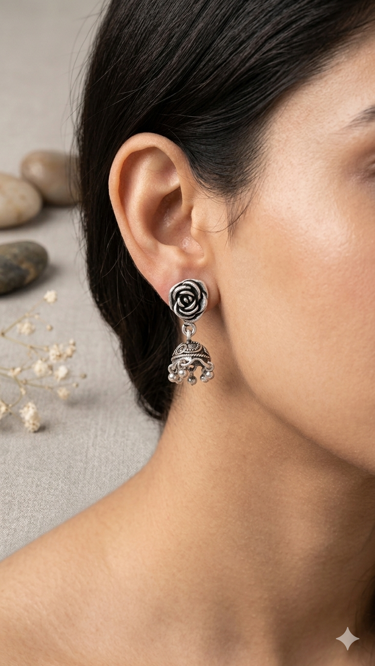 Oxidized Rose Drop Jhumkas