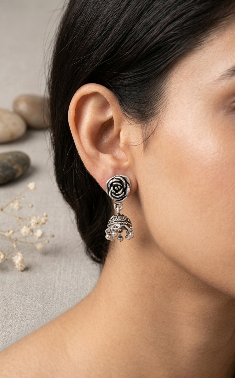 Oxidized Rose Drop Jhumkas