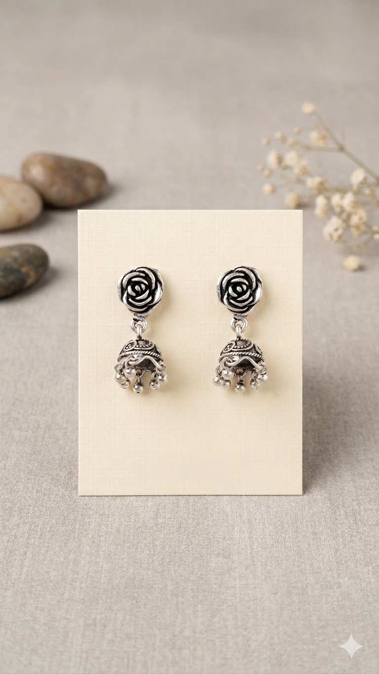 Oxidized Rose Drop Jhumkas