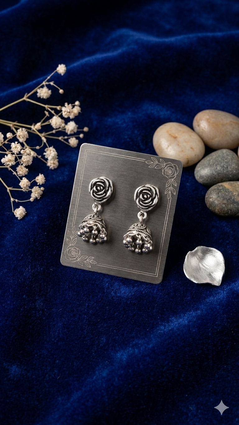Oxidized Rose Drop Jhumkas