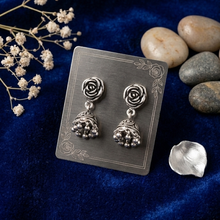 Oxidized Rose Drop Jhumkas