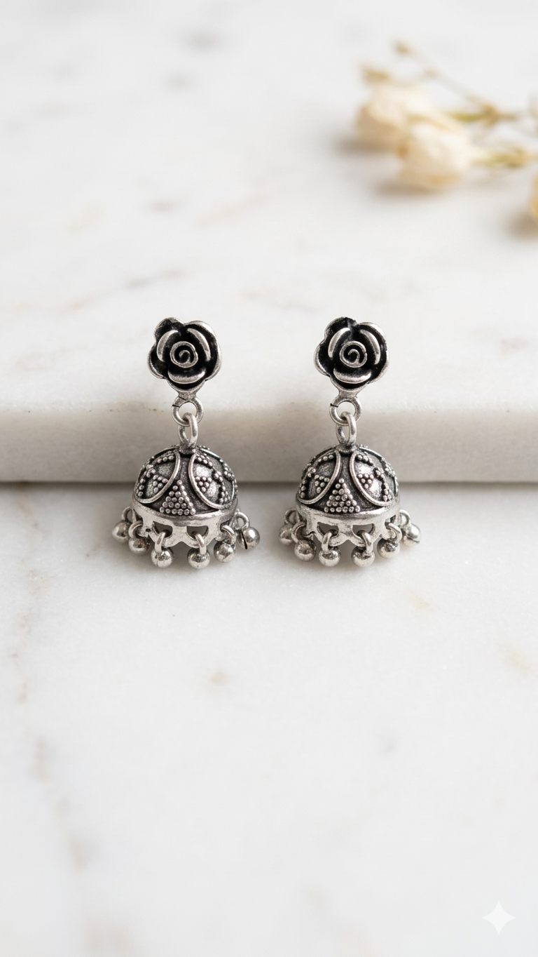 Elegant Oxidized Rose Jhumkas