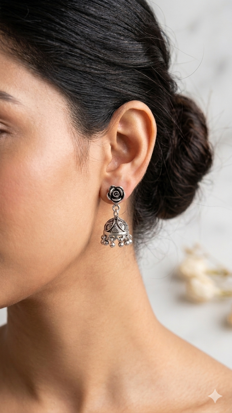 Elegant Oxidized Rose Jhumkas