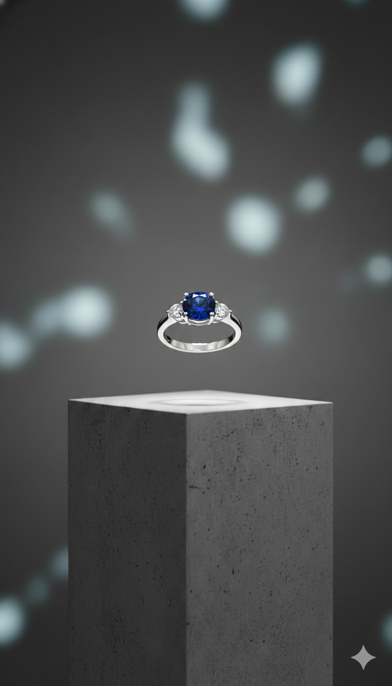 Round- Cut Sapphire Three Stone Ring_3