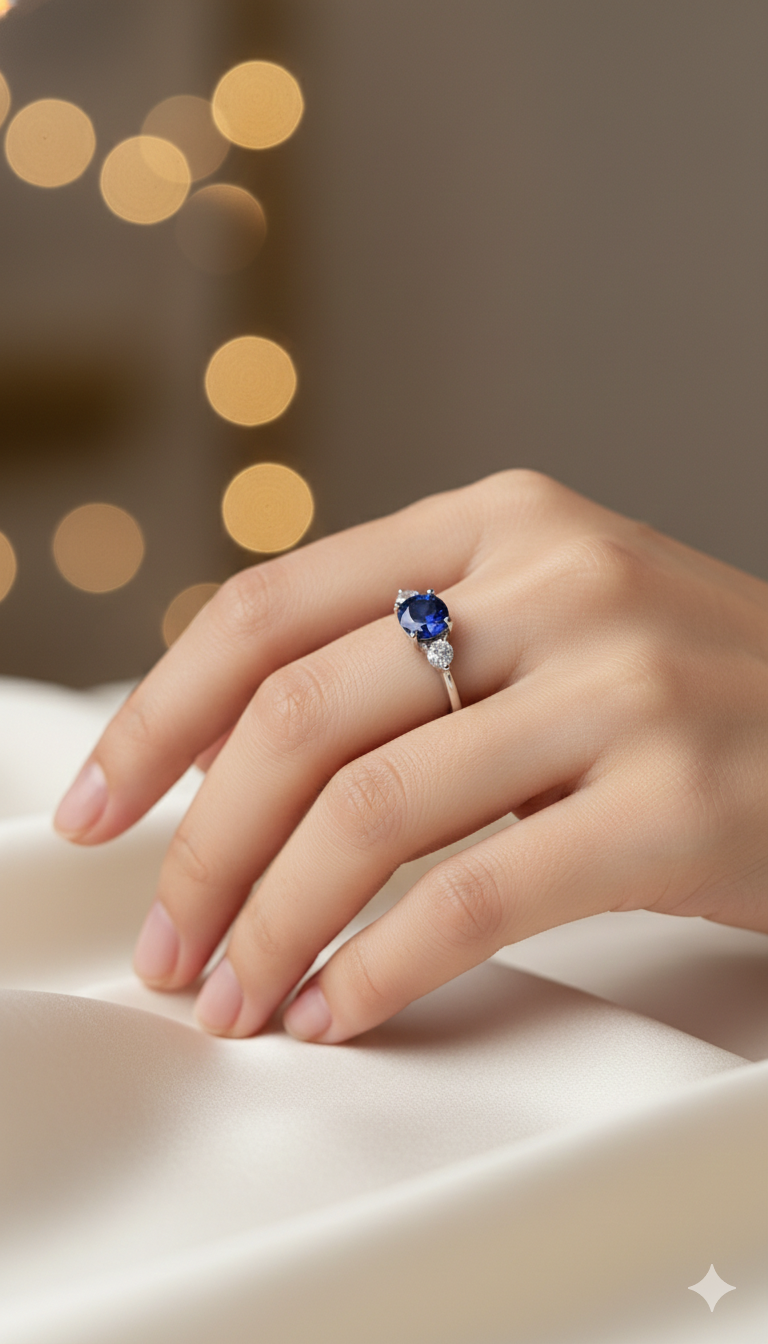 Round- Cut Sapphire Three Stone Ring_5