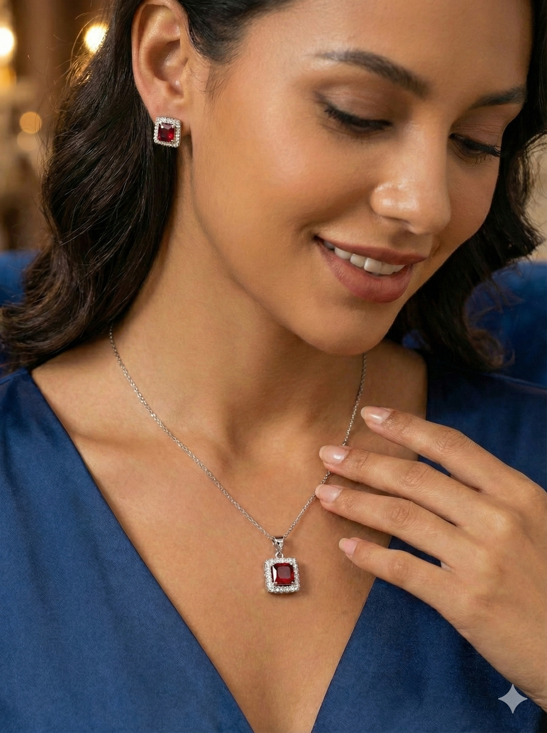 Ruby Red Square Halo Set_1