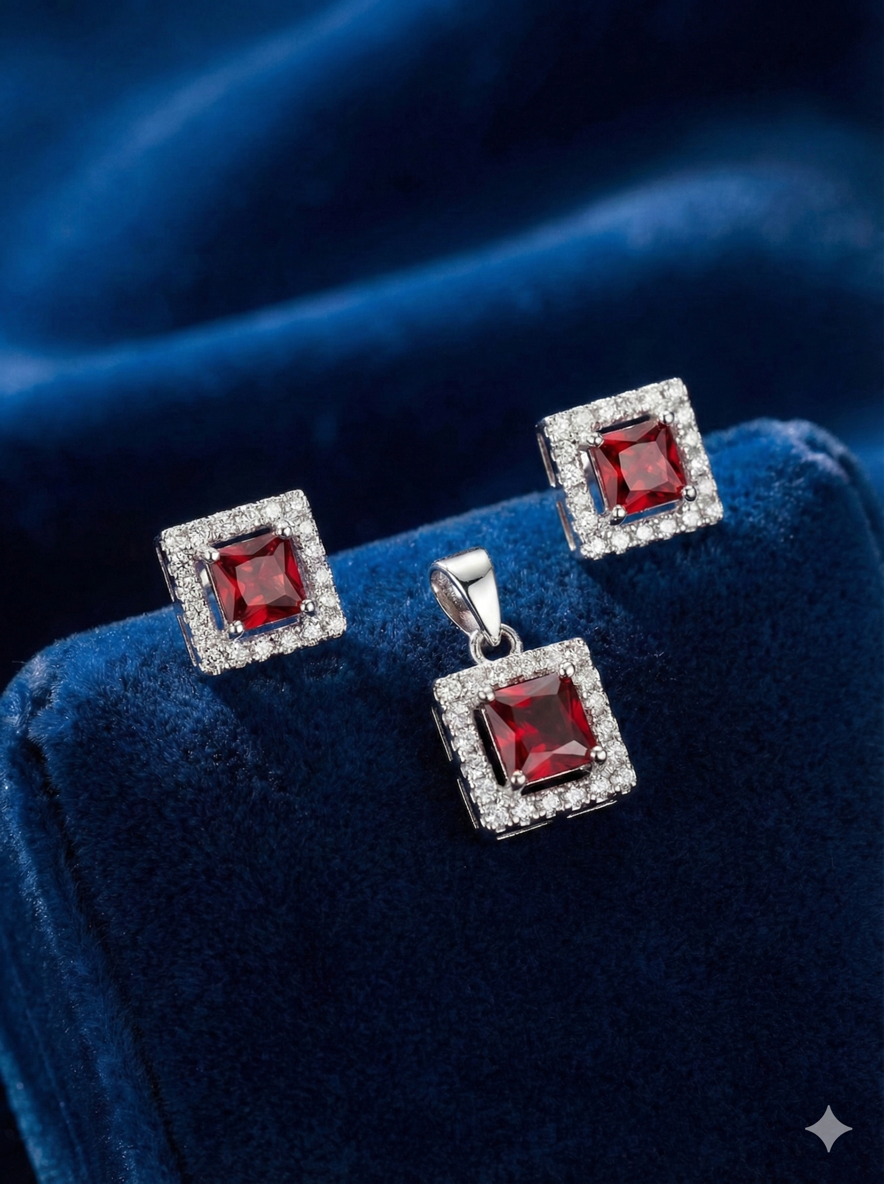 Ruby Red Square Halo Set_3