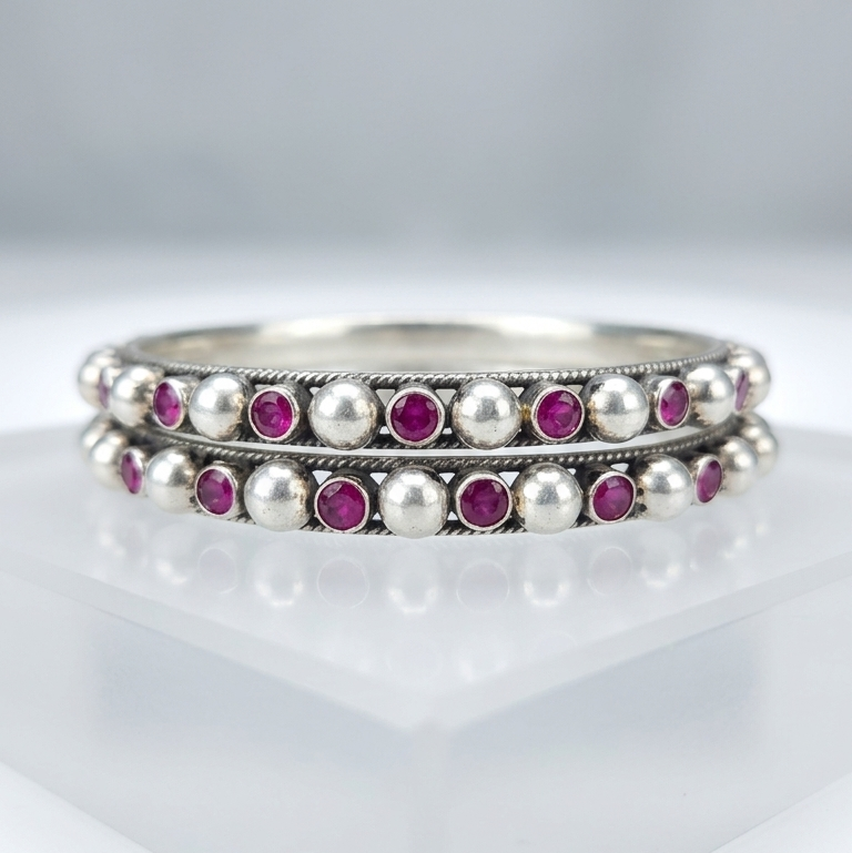 Ruby Studded Oxidized Bangles