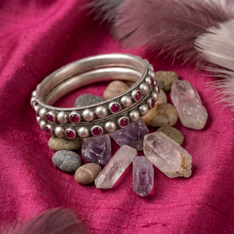 Ruby Studded Oxidized Bangles