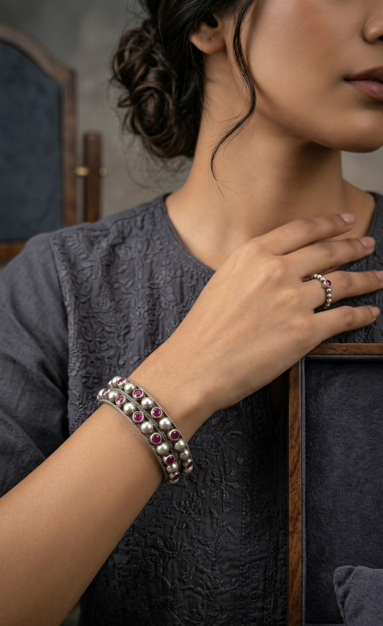 Ruby Studded Oxidized Bangles