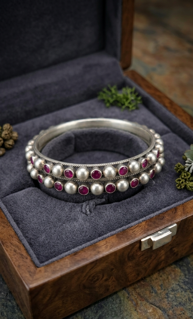 Ruby Studded Oxidized Bangles