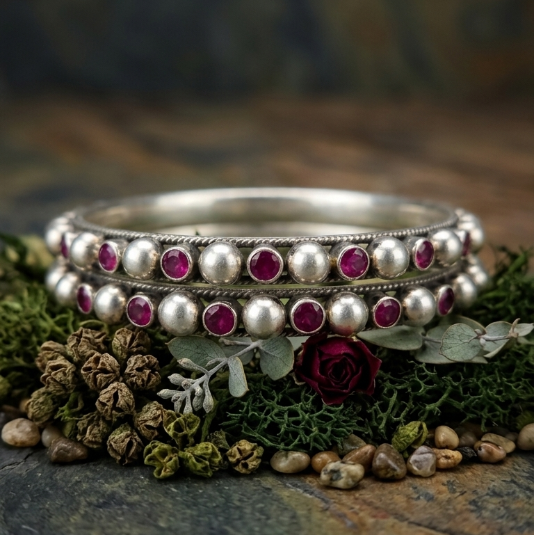Ruby Studded Oxidized Bangles