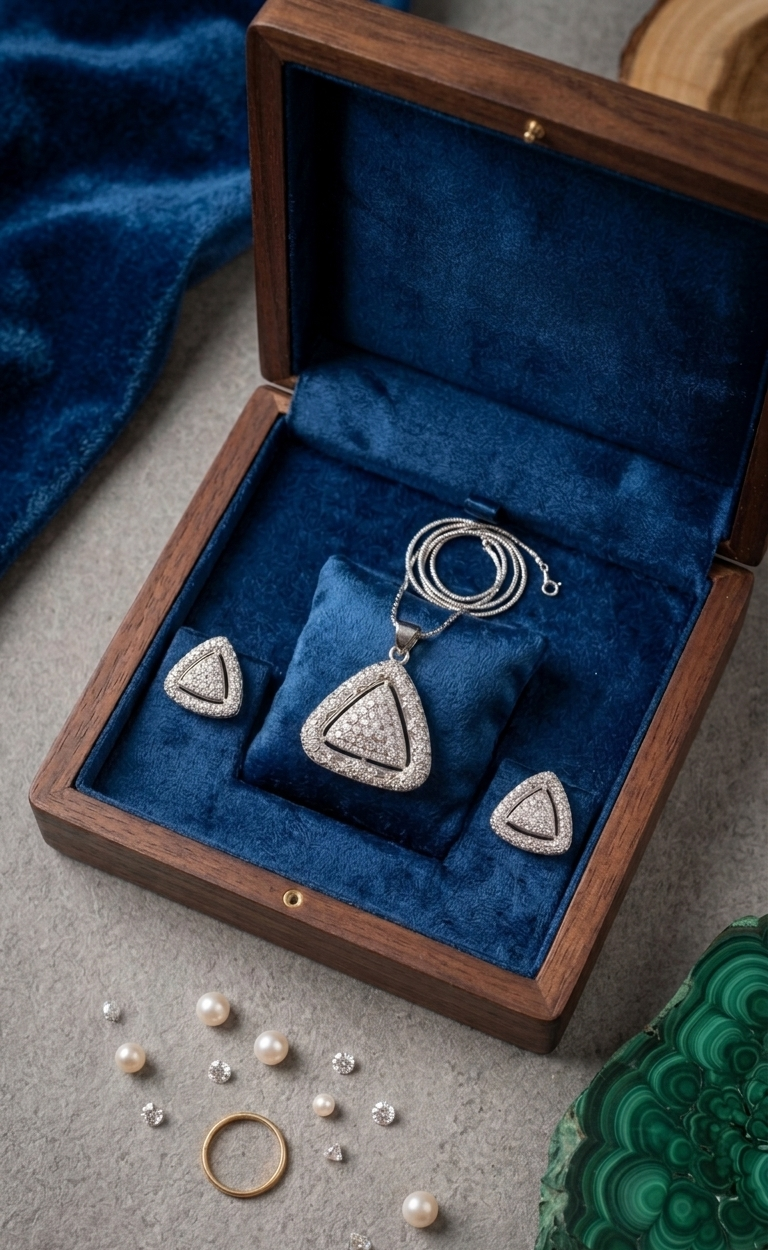 Silver Triangular Pavè Jewelry Set