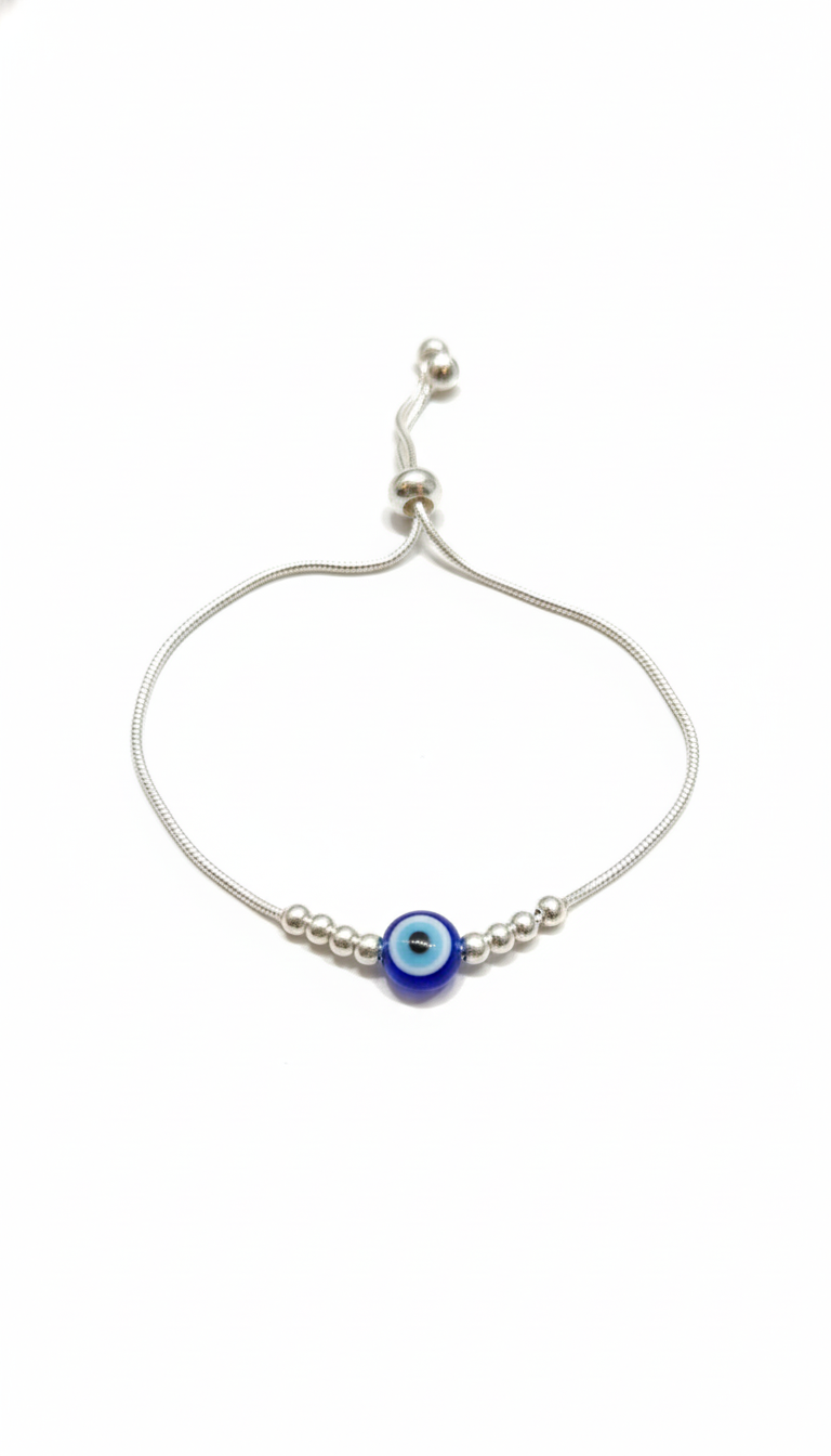 Silver-Tone Evil Eye Adjustable Snake Chain Bracelet_1