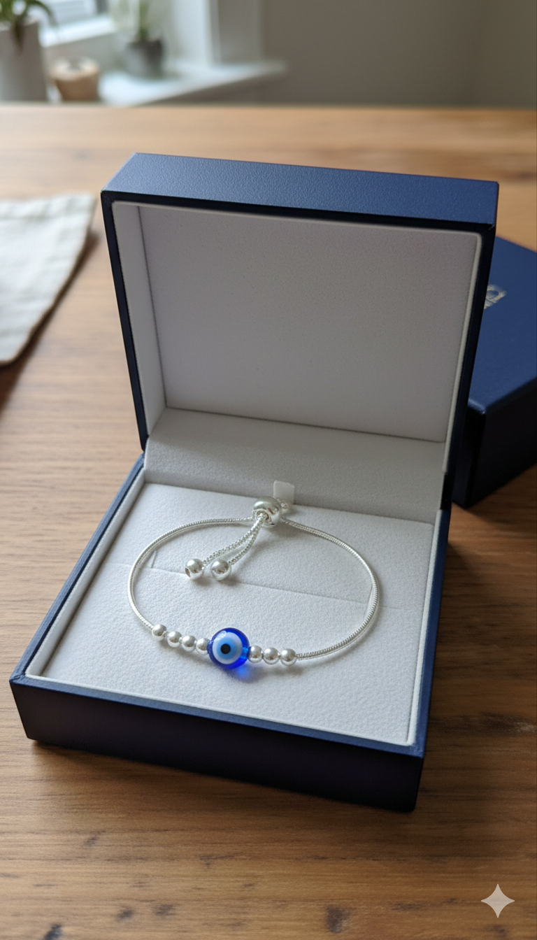 Silver-Tone Evil Eye Adjustable Snake Chain Bracelet_4