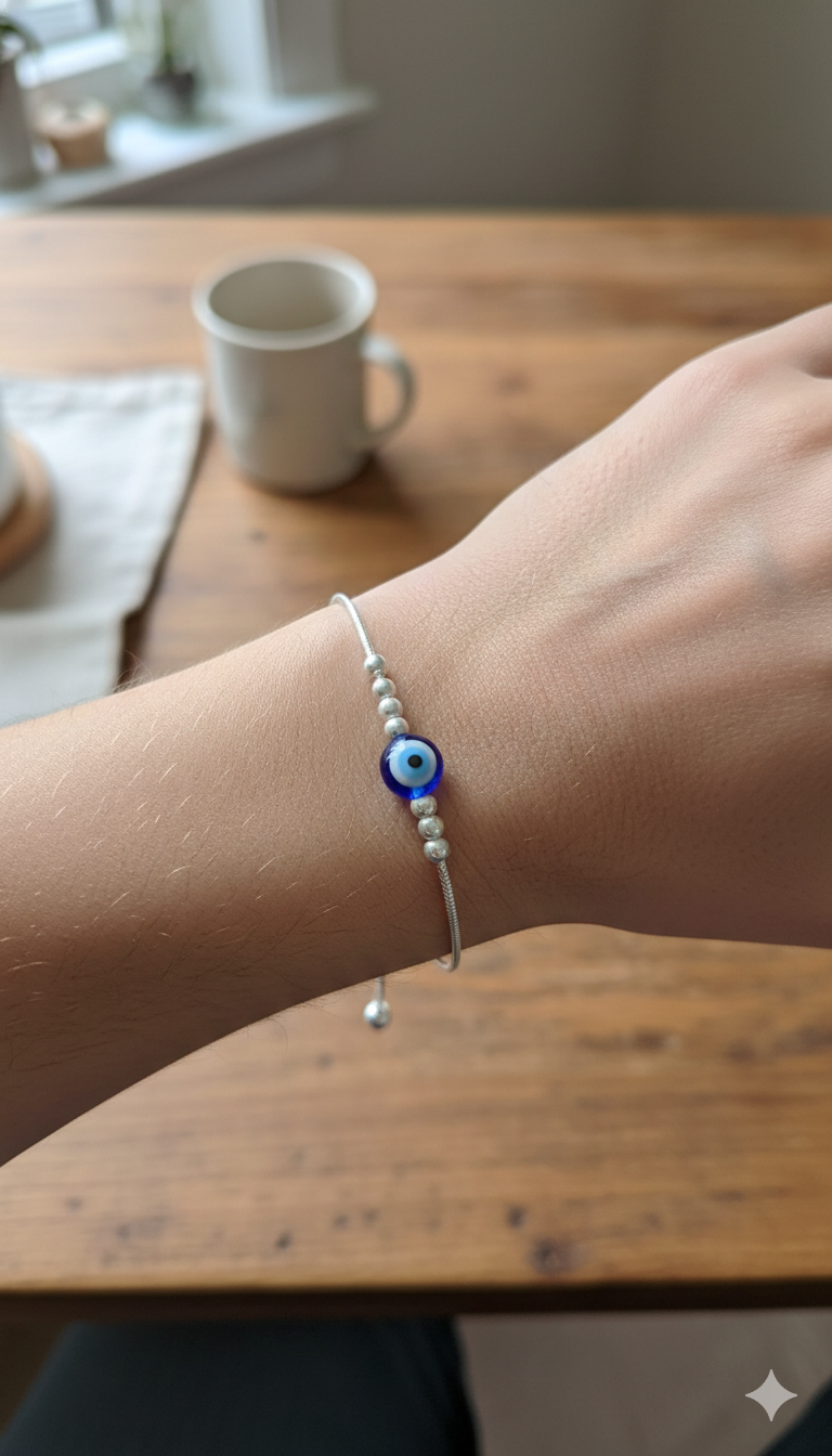 Silver-Tone Evil Eye Adjustable Snake Chain Bracelet_5