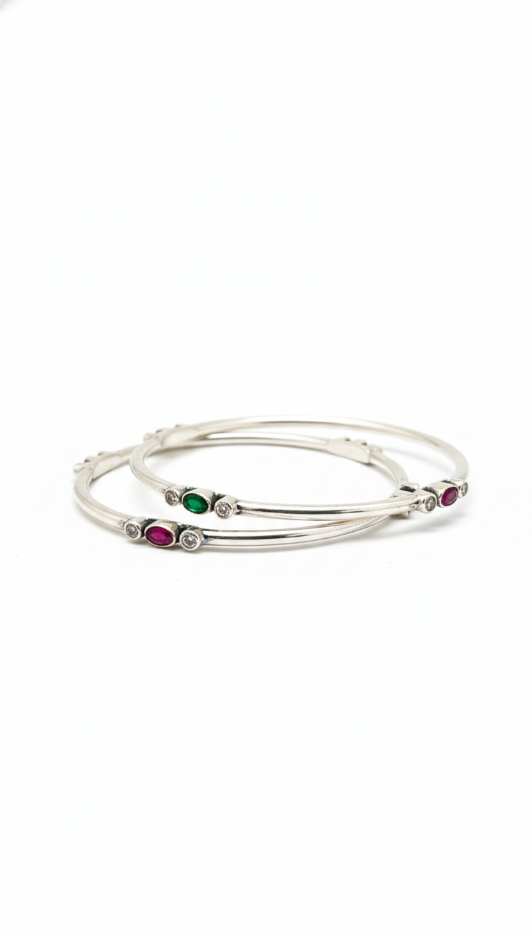 Silver Gemstone Accent Bangles_1