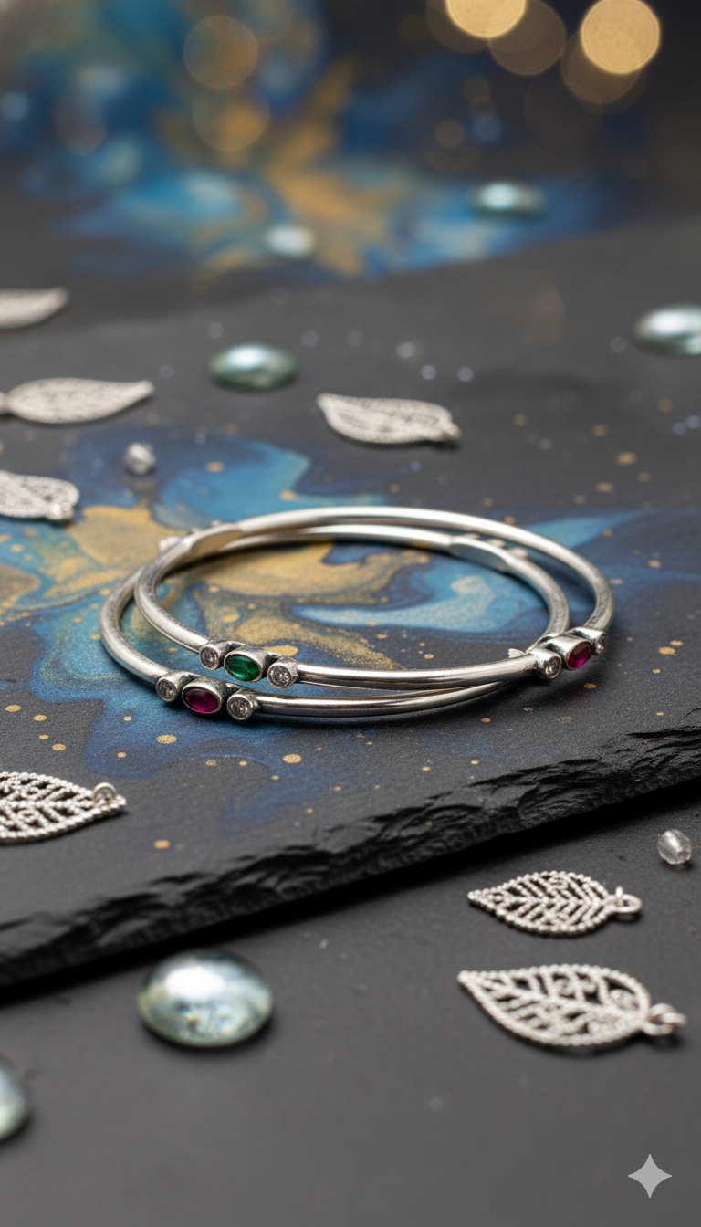 Silver Gemstone Accent Bangles_2
