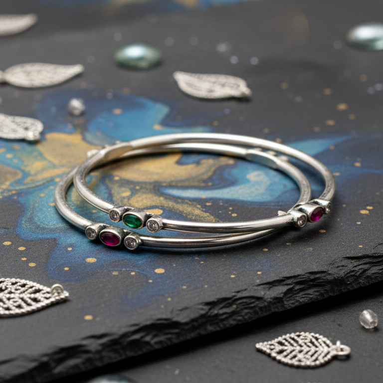 Silver Gemstone Accent Bangles_2