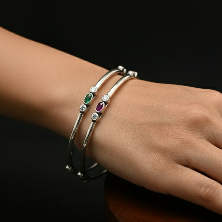 Silver Gemstone Accent Bangles_3